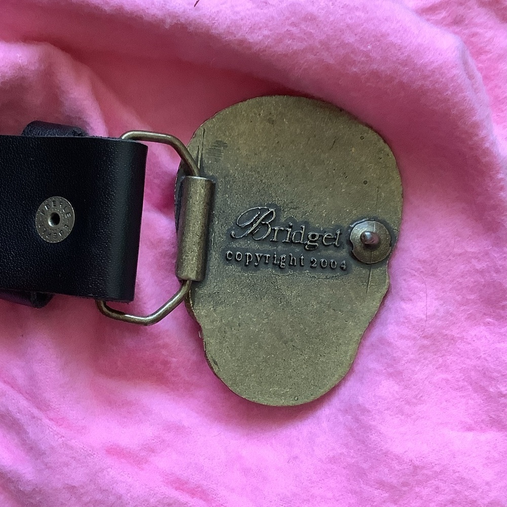 Vintage Bridget Shuster black leather Skull Buckle Belt - Picture 3 of 6